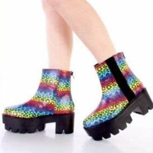 Rainbow Leopard Traction Sole Platform Booties
